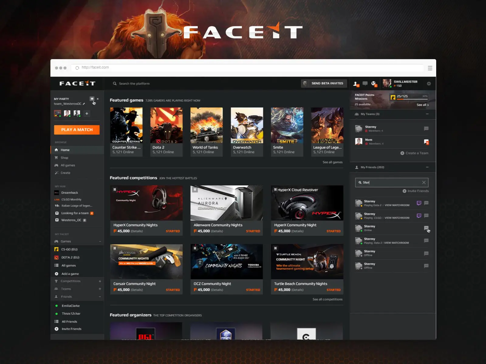 faceit main dashboard home