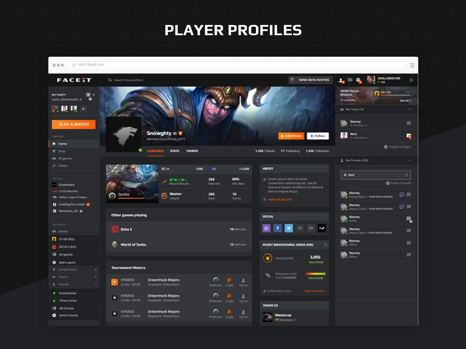 faceit player profiles screen