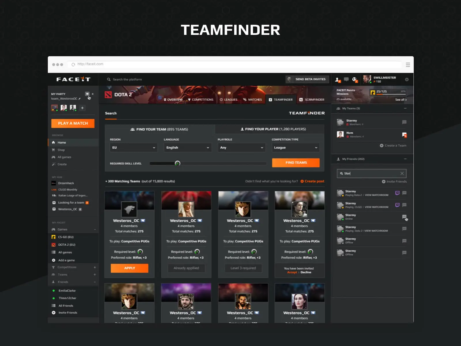 faceit teamfinder ux design esports