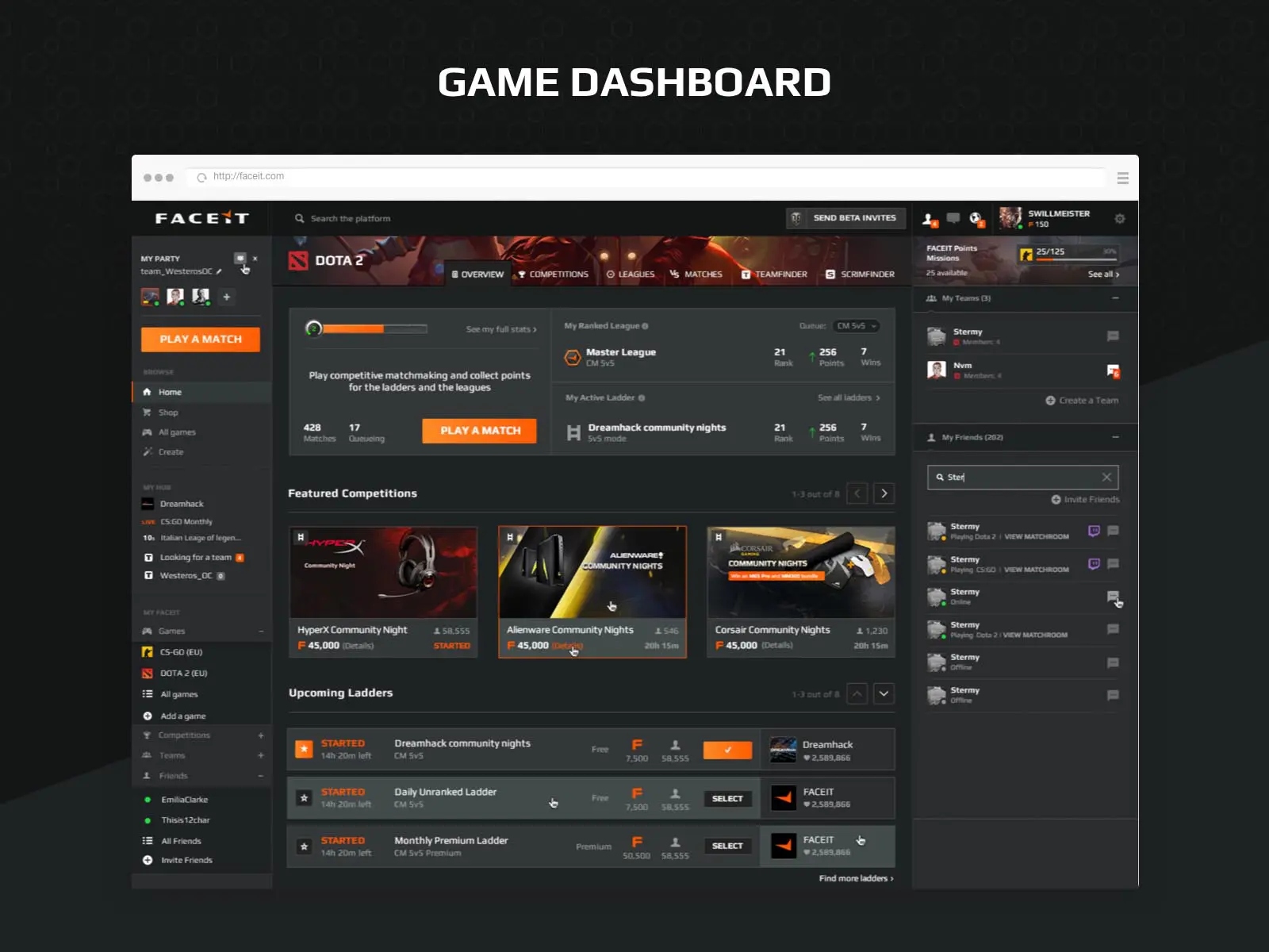 faceit game dashboard ux design