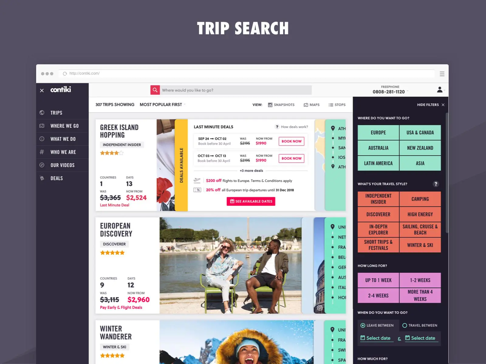 contiki trip search