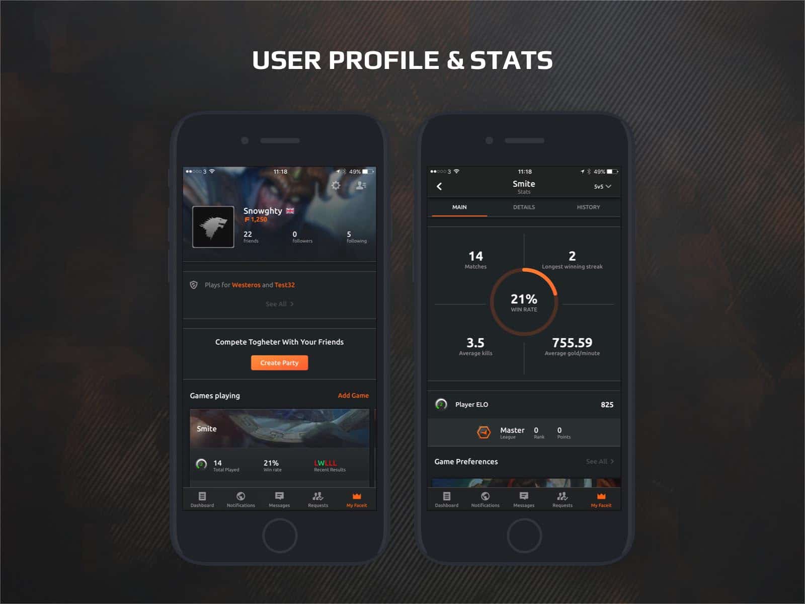 faceit app user profiles UX design