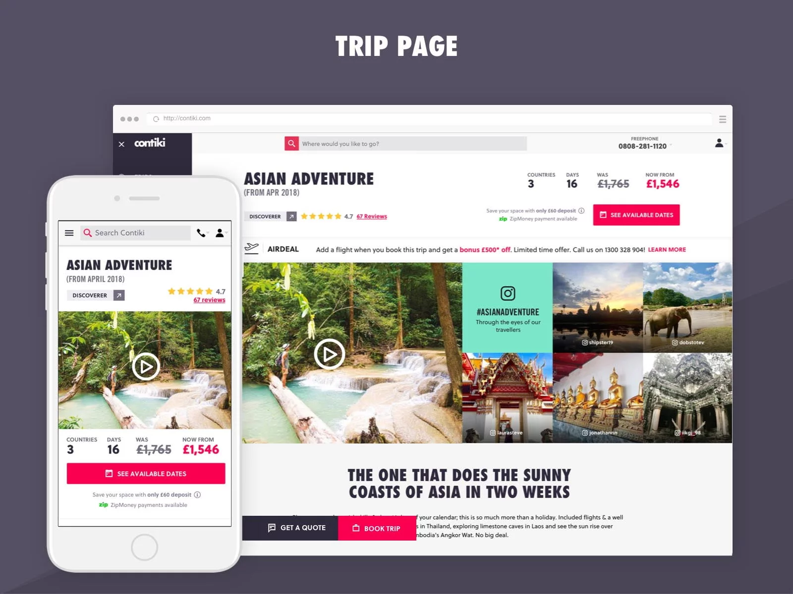 contiki trip page ux design