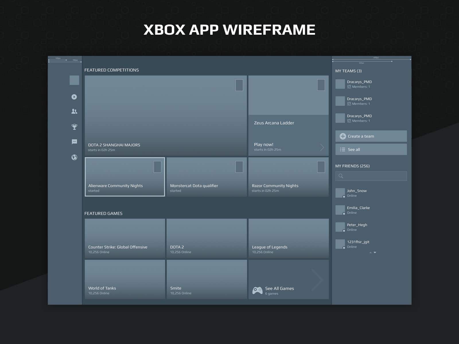 faceit xbox app ux design wireframe