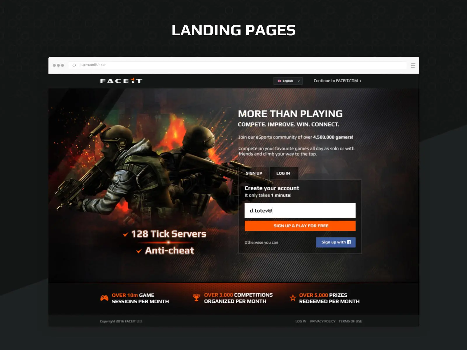 faceit landing pages design