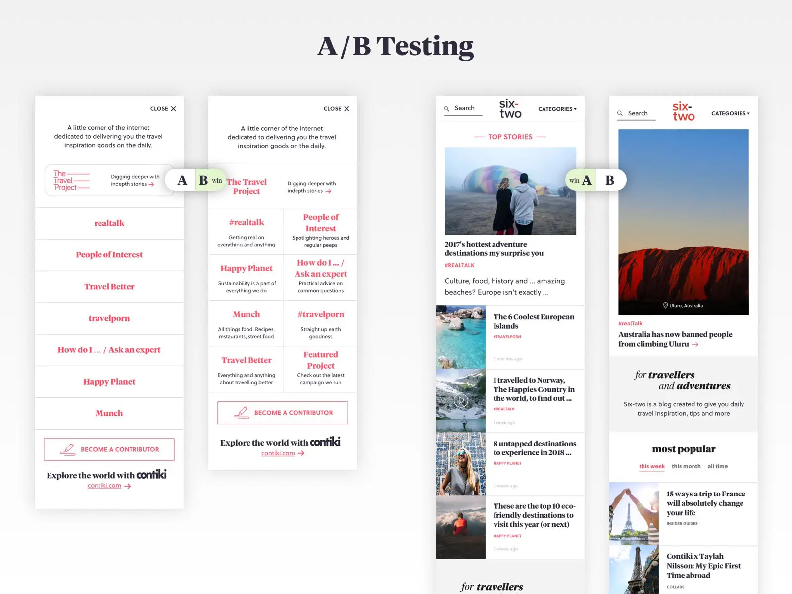 six-two a-b testing of ux design pages