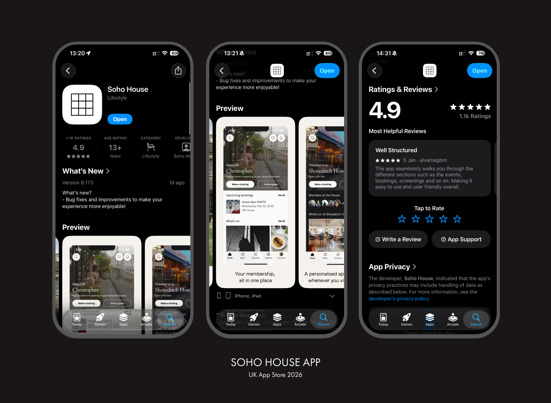 Soho House app on the UK App Store